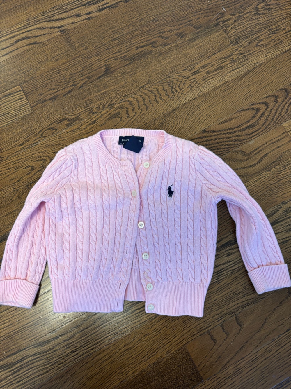 Ralph Lauren Baby Pink Cable Knit Cardigan Sweater Pony 12 Months